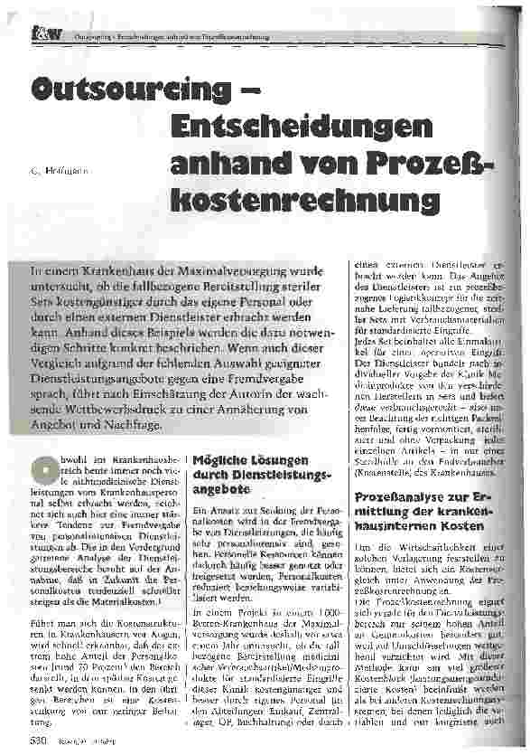 Vorschauseite 1: Outsourcing - Entscheidungen anhand von Prozeßkostenrechnung