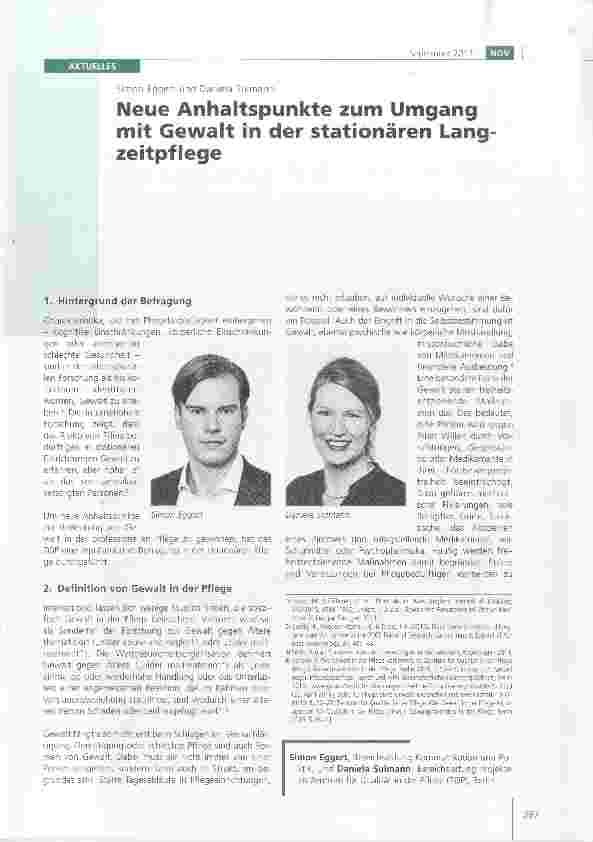 Vorschauseite 1: Neue Anhaltspunkte zum Umgang mit Gewalt in der stationären Langzeitpflege