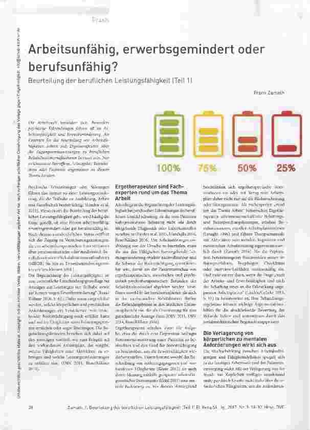 Vorschauseite 1: Arbeitsunfähig, erwerbsgemindert oder berufsunfähig? Beurteilung der beruflichen Leistungsfähigkeit (Teil 1)