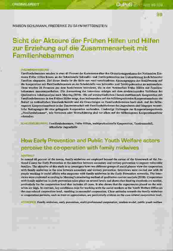Vorschauseite 1: Sicht der Akteure der Frühen Hilfen und Hilfen zur Erziehung auf die Zusammenarbeit mit Familienhebammen