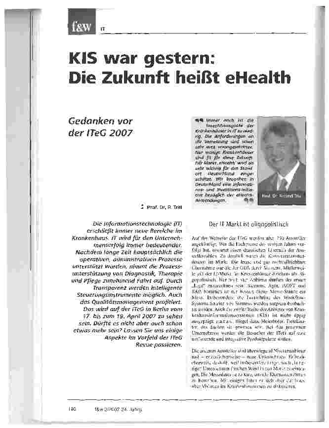 Vorschauseite 1: KIS war gestern: Die Zukunft heißt eHealth