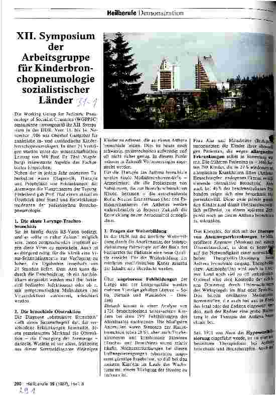 Vorschauseite 1: XII. Symposium der Arbeitsgruppe für Kinderbronchopeneumologie sozialistischer Länder