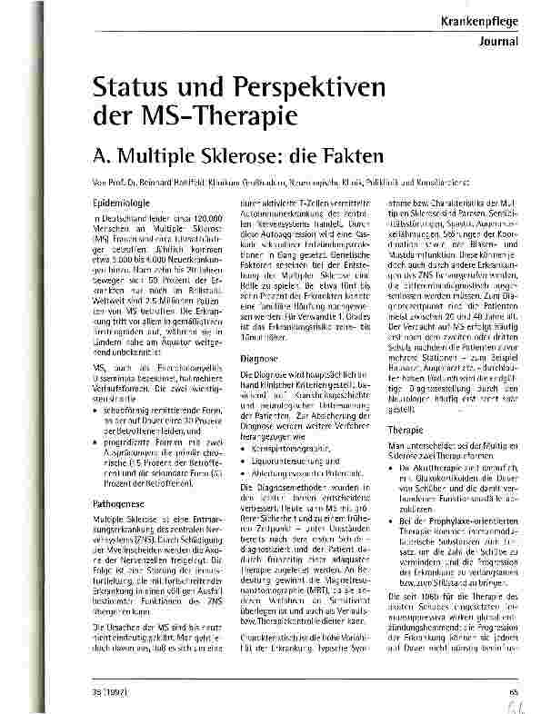 Vorschauseite 1: Status und Perspektiven der MS-Therapie C. Prophylaxe von Schüben und Progression