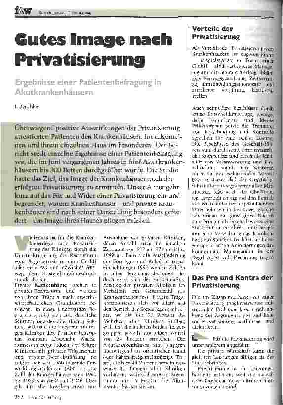 Vorschauseite 1: Gutes Image nach Privatisierung Ergebnisse einer Patientenbefragung in Akutkrankenhäusern