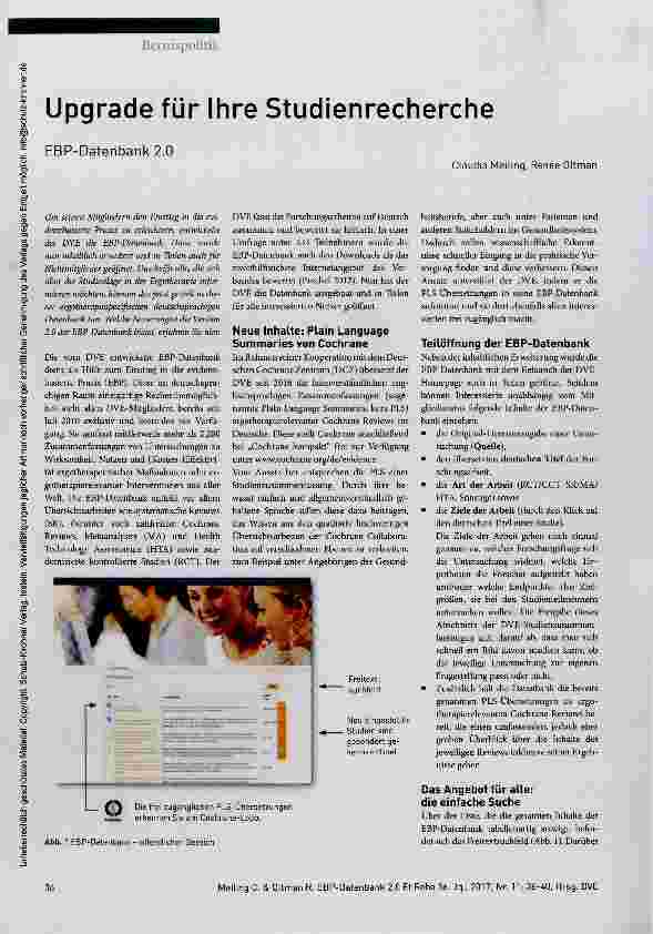 Vorschauseite 1: Upgrade für Ihre Studienrecherche EBP-Datenbank 2.0