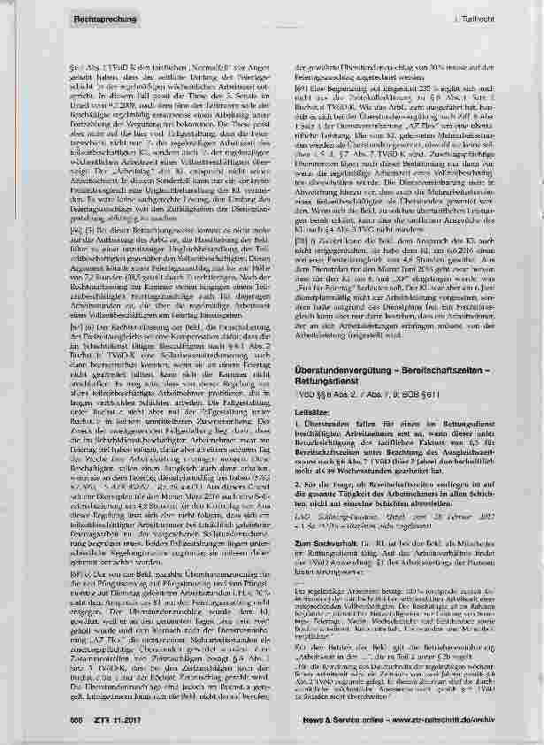 Vorschauseite 1: Überstundenvergütung Bereitschaftszeiten Rettungsdienst
