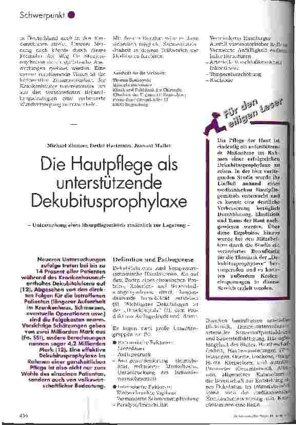Vorschauseite 1: Die Hautpflege als unterstützende Dekubitusprophylaxe Untersuchung eines Hautpflegemittels zusätzlich zur Lagerung