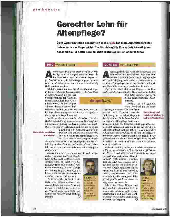 Vorschauseite 1: Gerechter Lohn für Altenpflege?