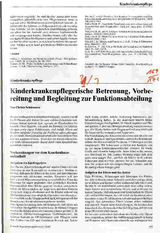 Vorschauseite 1: Kinderkrankenpflegerische Betreuung, Vorbereitung und Begleitung zur Funktionsabteilung
