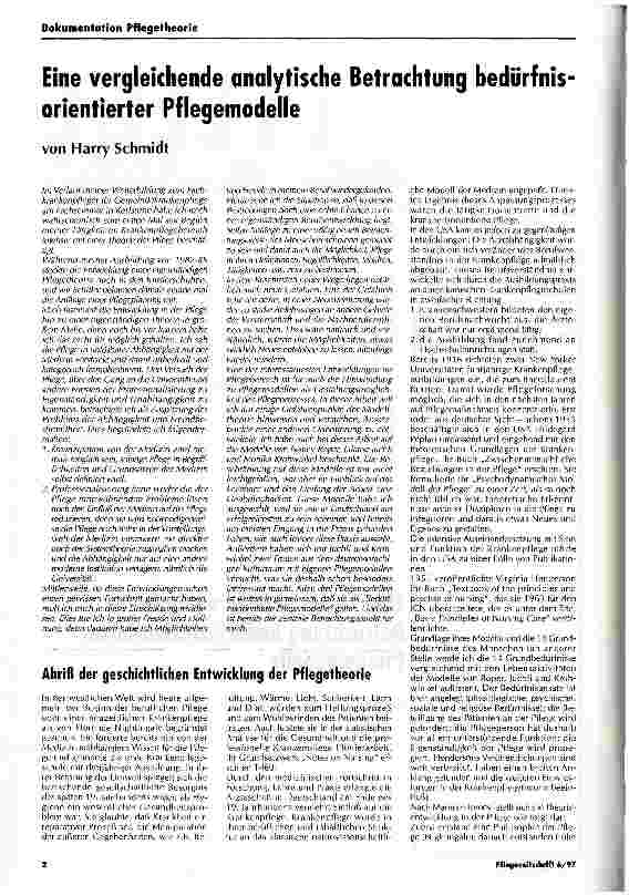 Vorschauseite 1: Eine vergleichende analytische Betrachtung bedürfnisorientierter Pflegemodelle