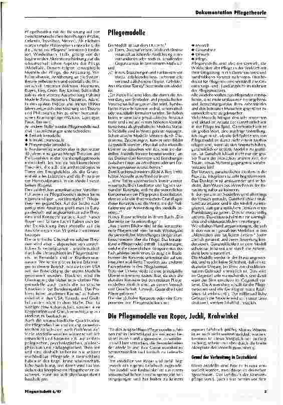Vorschauseite 2: Eine vergleichende analytische Betrachtung bedürfnisorientierter Pflegemodelle