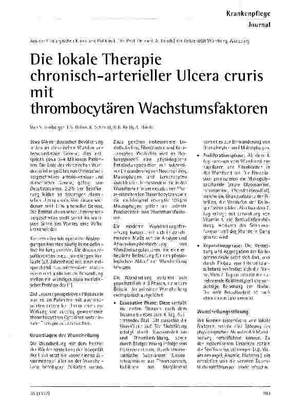Vorschauseite 1: Die lokale Therapie chronisch-arterieller Ulcera cruris mit thrombocytären Wachstumsfaktoren