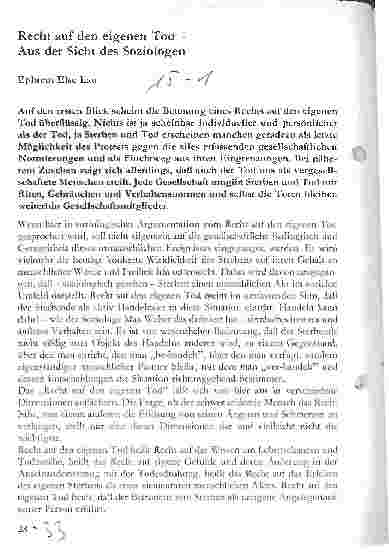 Vorschauseite 1: Recht auf den eigenen Tod - Aus der Sicht des Soziologen