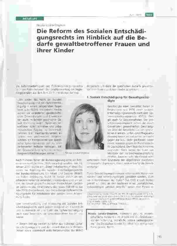Vorschauseite 1: Die Reform des Sozialen Entschädigungsrechts im Hinblick auf die Bedarfe gewaltbetroffener Frauen und ihrer Kinder