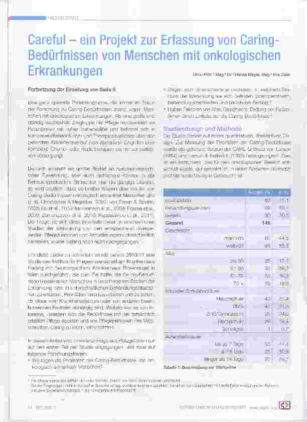 Vorschauseite 1: CarefuI ein Projekt zur Erfassung von Caring-Bedürfnissen von Menschen mit onkologischen Erkrankungen