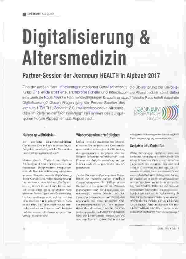 Vorschauseite 1: Digitalisierung & Altersmedizin Partner-Session der Joanneum HEALTH in Aipbach 2017