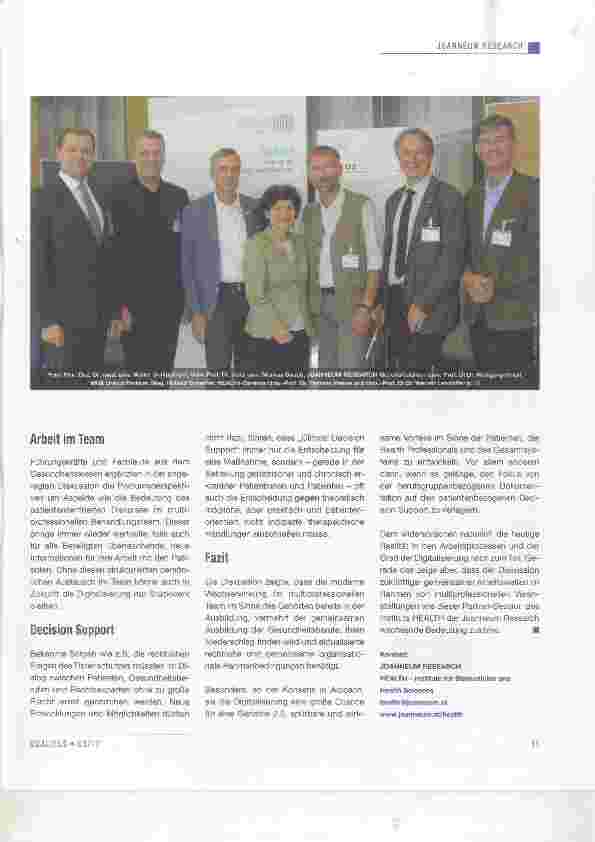 Vorschauseite 2: Digitalisierung & Altersmedizin Partner-Session der Joanneum HEALTH in Aipbach 2017