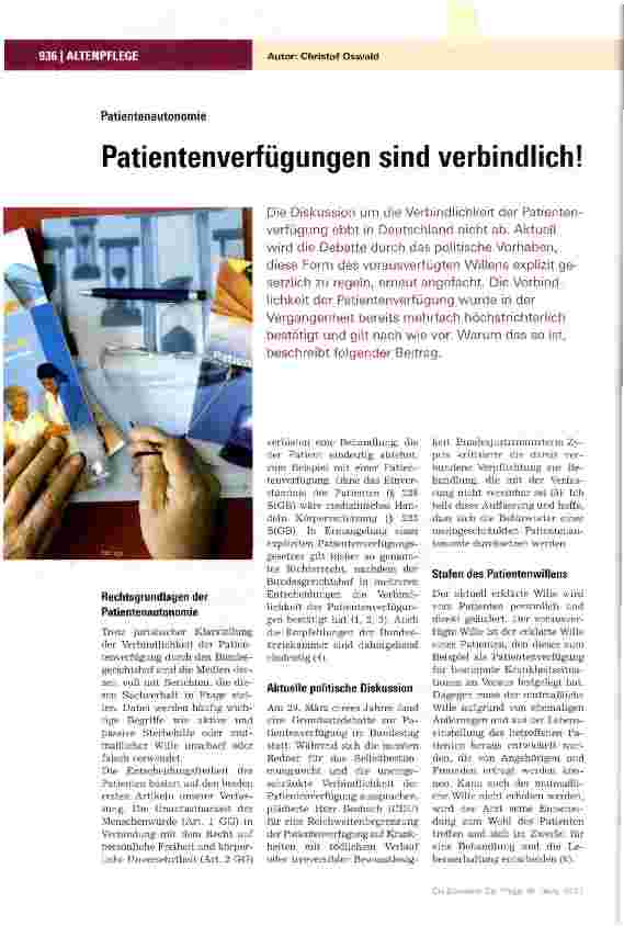 Vorschauseite 1: Patientenverfügungen sind verbindlich!
