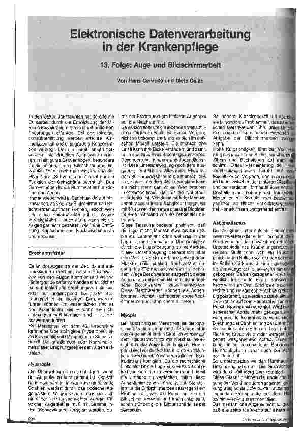 Vorschauseite 1: Elektronische Datenverarbeitung in der Krankenpflege 13. Folge: Auge und Bildschirmarbeit