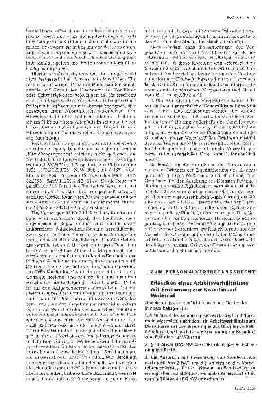 Vorschauseite 1: Erlöschen eines Arbeitsverhältnisses mit Ernennung zur Beamtin auf Widerruf