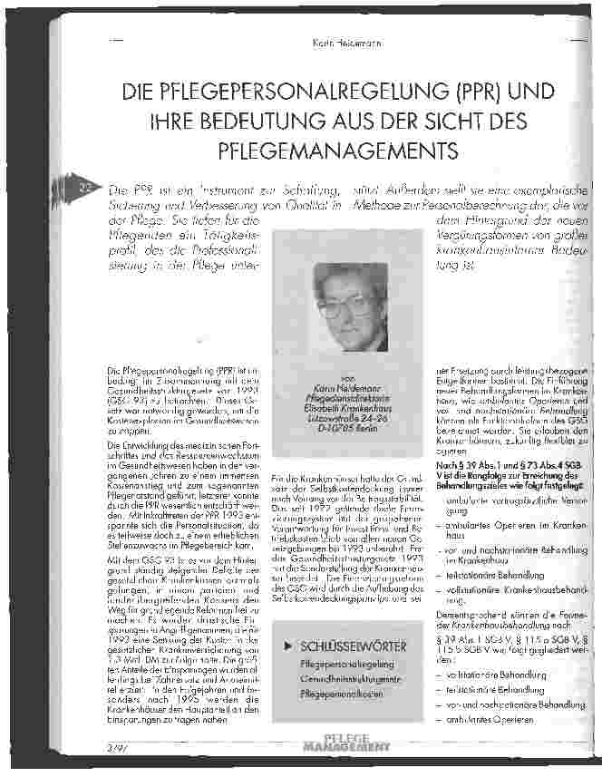 Vorschauseite 1: Die Pflegepersonalregelung (PPR) und ihre Bedeutung aus der Sicht des Pflegemanagments