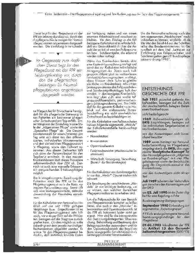Vorschauseite 3: Die Pflegepersonalregelung (PPR) und ihre Bedeutung aus der Sicht des Pflegemanagments