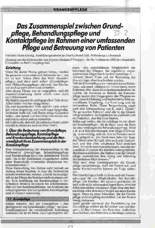 Vorschauseite 1: Das Zusammenspiel zwischen Grundpflege, Behandlungspflege und Kontaktplfege im Rahmen einer umfassenden Pflege und Betreuung von Patienten