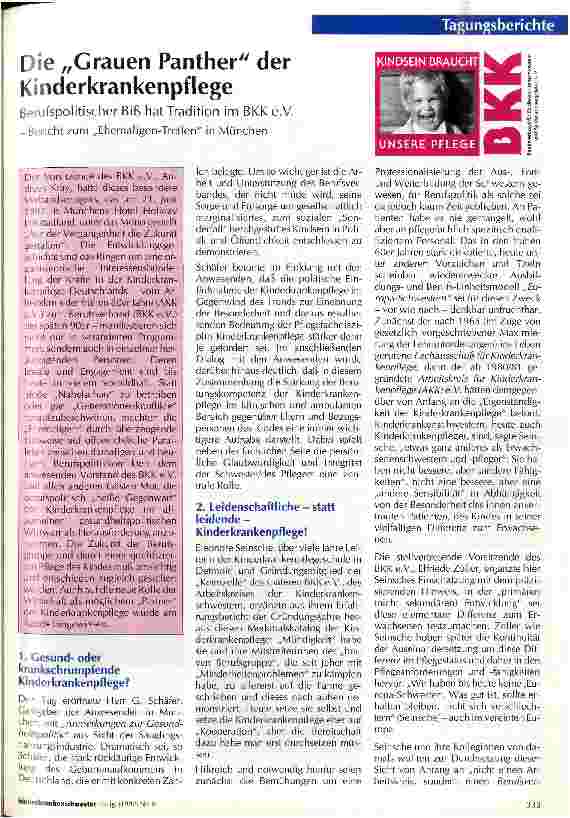 Vorschauseite 1: Die Grauen Panther der Kinderkrankenpflege Berufspolitischer Biß hat Tradition im BKK e. V.