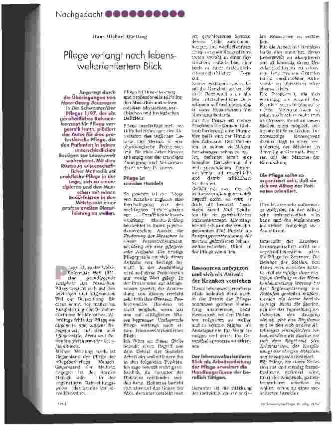 Vorschauseite 1: Pflege verlangt nach lebensweltorientiertem Blick