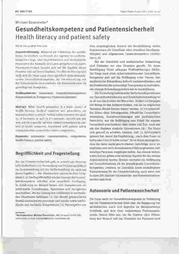 Vorschauseite 1: Gesundheitskompetenz und PatientensicherheitHealth literacy and patient safety