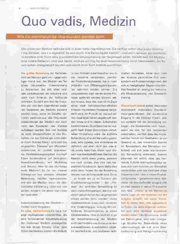 Vorschauseite 1: Quo vadis, Medizin