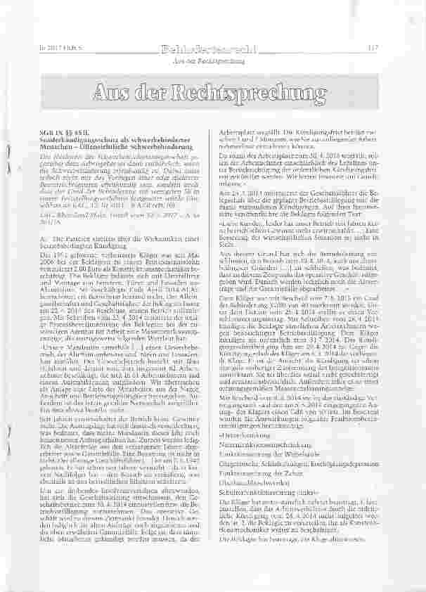 Vorschauseite 1: SGB IX §§ 85 ff.Sonderkündigungsschutz als schwerbehinderterMenschen - Offensichtliche Schwerbehinderung