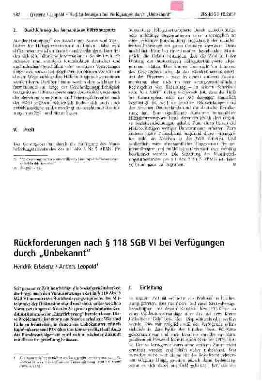 Vorschauseite 1: Rückforderungen nach § 118 SGB VI bei Verfügungen durch Unbekannt
