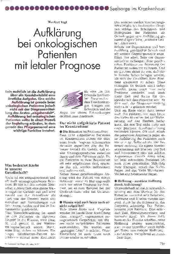 Vorschauseite 1: Aufklärung bei onkologischen Patienten mit letaler Prognose