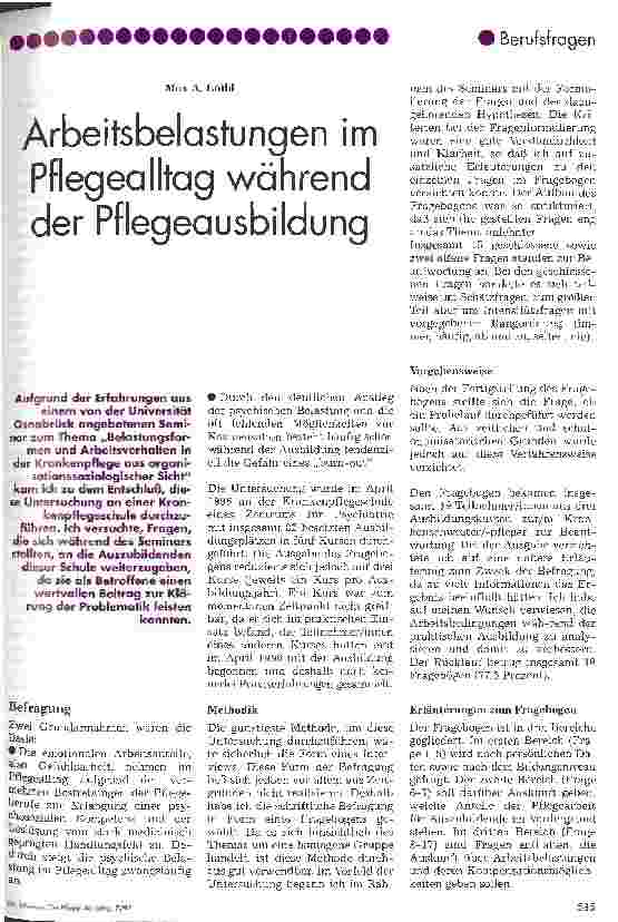 Vorschauseite 1: Arbeitsbelastungen im Pflegealltag während der Pflegeausbildung