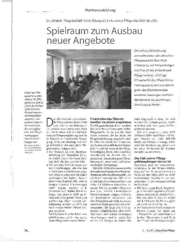 Vorschauseite 1: Die aktuelle Pflegestatistik: Entwicklung der ambulanten Pflege von 2001 bis 2005 - Spielraum zum Ausbau neuer Angebote