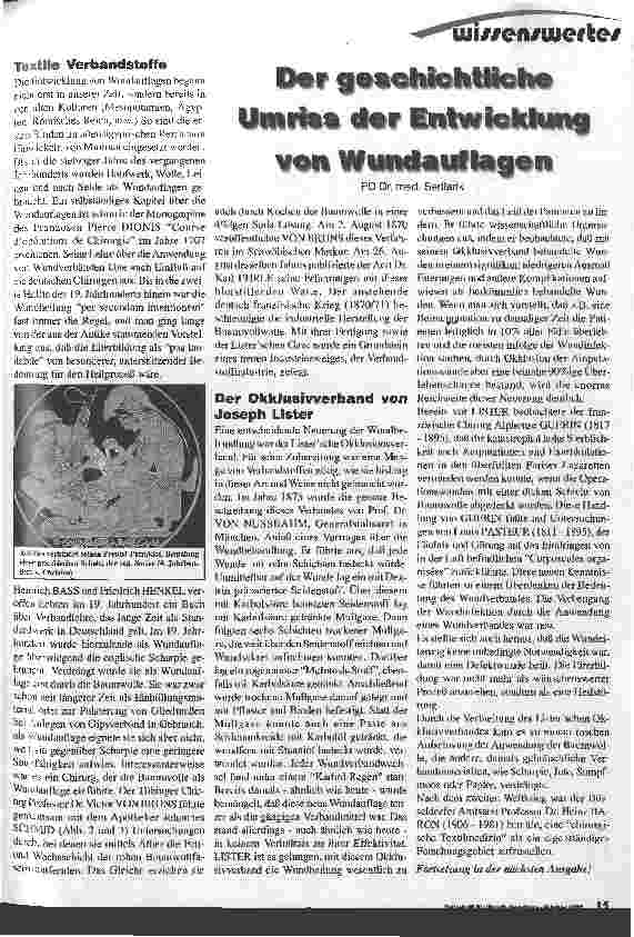 Vorschauseite 1: Der geschichtliche Umriss der Entwicklung von Wundauflagen