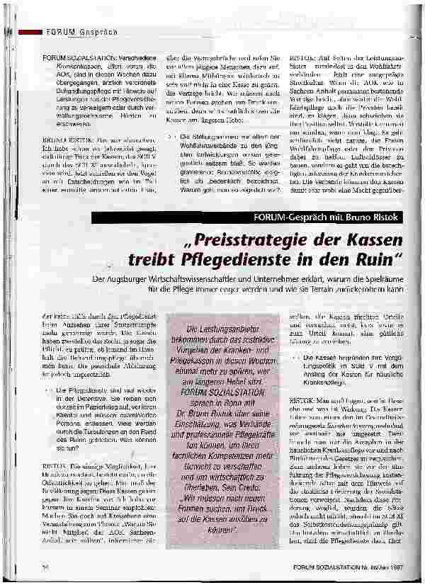 Vorschauseite 1: Preisstrategie der Kassen treibt Pflegedienste in den Ruin