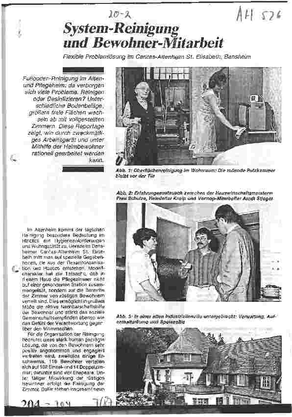 Vorschauseite 1: System-Reinigung und Bewohner-Mitarbeit Flexible Problemlösung im Caritas-Altenheim St. Elisabeth, Bensheim