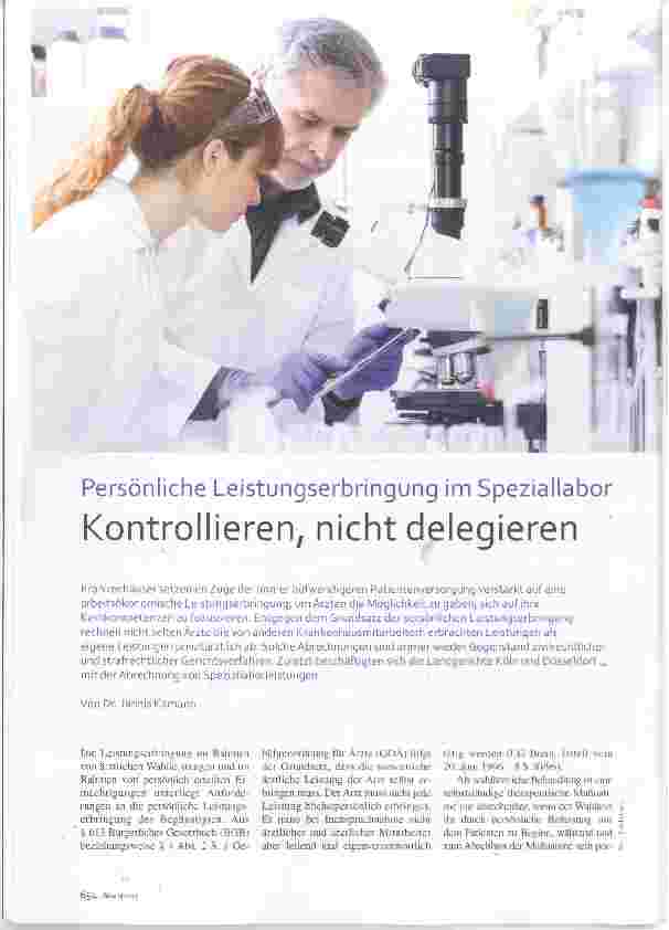Vorschauseite 1: Persönliche Leistungserbringung im Speziallabor Kontrollieren nicht delegieren