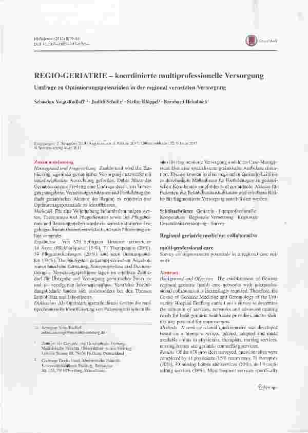 Vorschauseite 1: REGIO-GERIATRIE - koordinierte multiprofessionelle Versorgung