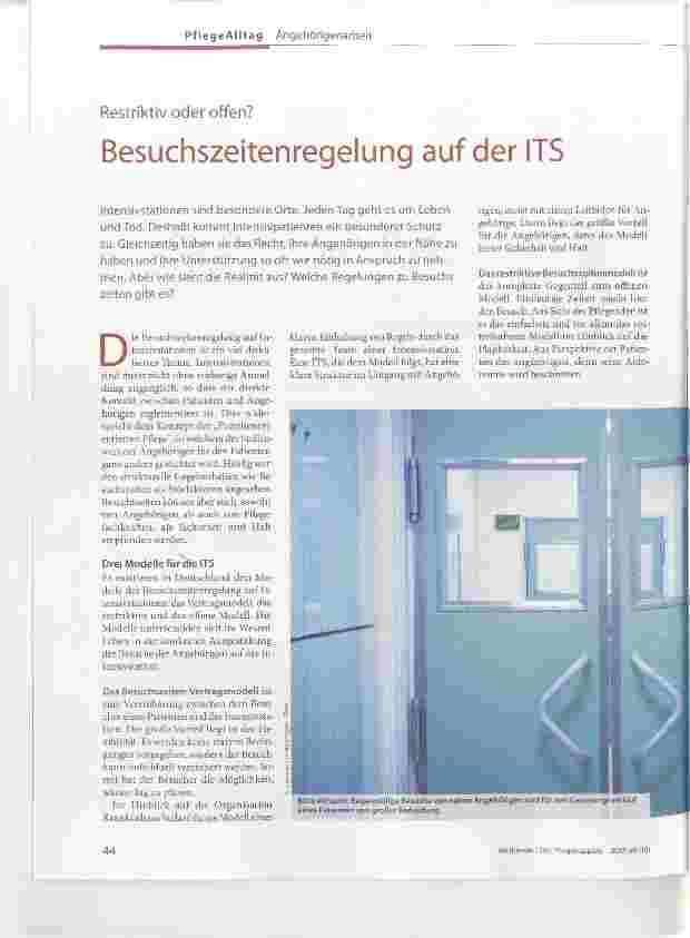 Vorschauseite 1: Besuchszeitenregelung auf der ITS