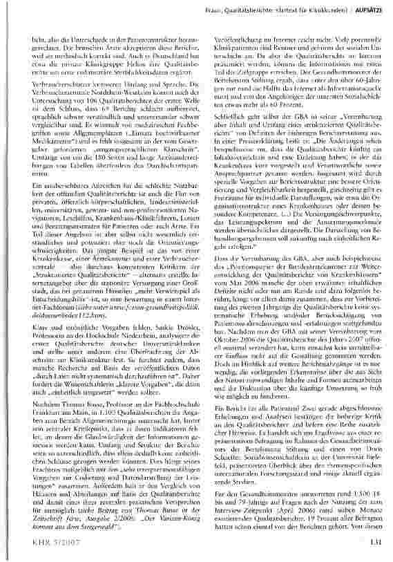 Vorschauseite 2: Oualitätsberichte: Klartext für Klinikkunden?