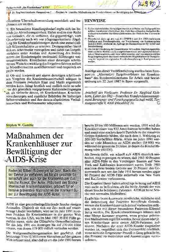 Vorschauseite 1: Maßnahmen der Krankenhäuser zur Bewältigung der AIDS - Krise