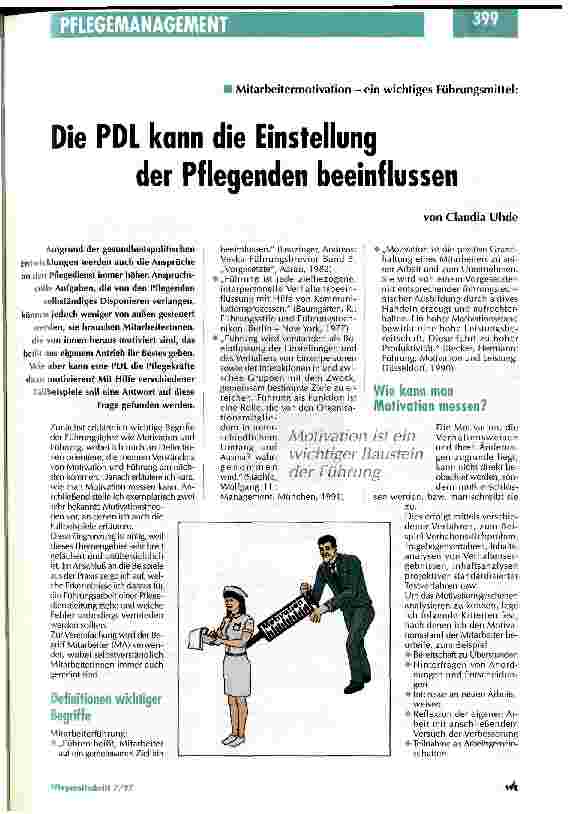 Vorschauseite 1: Die PDL kann die Einstellung der Pflegenden beeinflussen Mitarbeitermotivation - ein wichtiges Führungsmittel