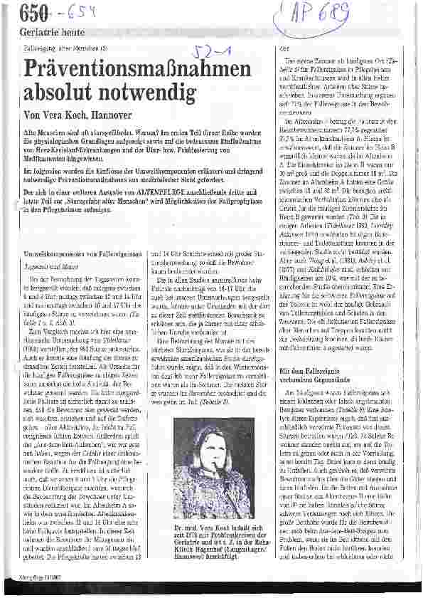 Vorschauseite 1: Präventationsmaßnahmen absolut notwendig Fallneigung alter Menschen (2)