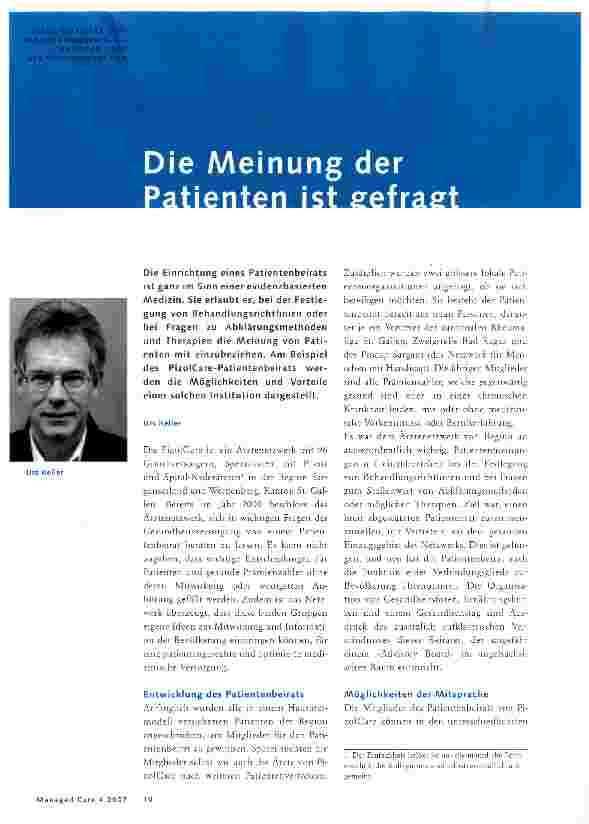 Vorschauseite 1: Die Meinung der Patienten ist gefragt