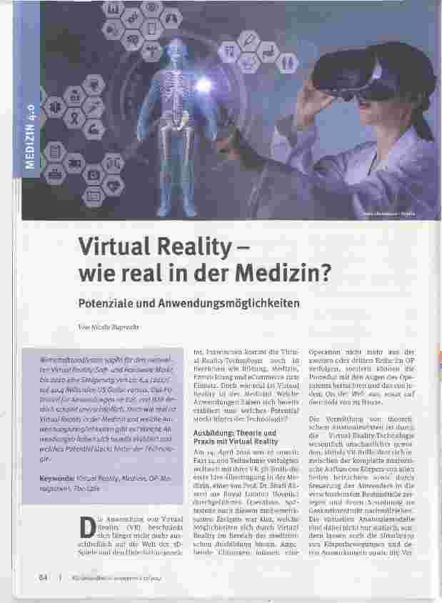 Vorschauseite 1: Virtual Realitywie real in der Medizin?