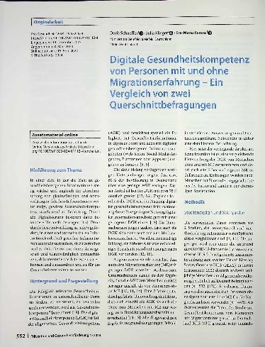 Vorschauseite 1: Digitale Gesundheitskompetenz von Personen mit und ohne Migrationserfahrung - Ein Vergleich von zwei Querschnittbefragungen