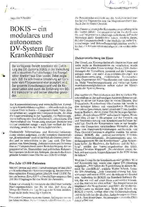 Vorschauseite 1: BOKIS - ein modulares und autonomes DV - System für Krankenhäuser